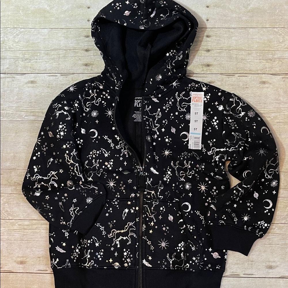 Sparkly Unicorns on Black Girls Soft Fleece Jacket 5T NWT - Picture 2 of 7